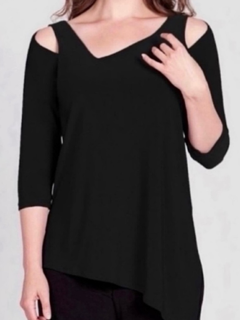 Sympli Black Cold-Shoulder V-Neck Tunic 10